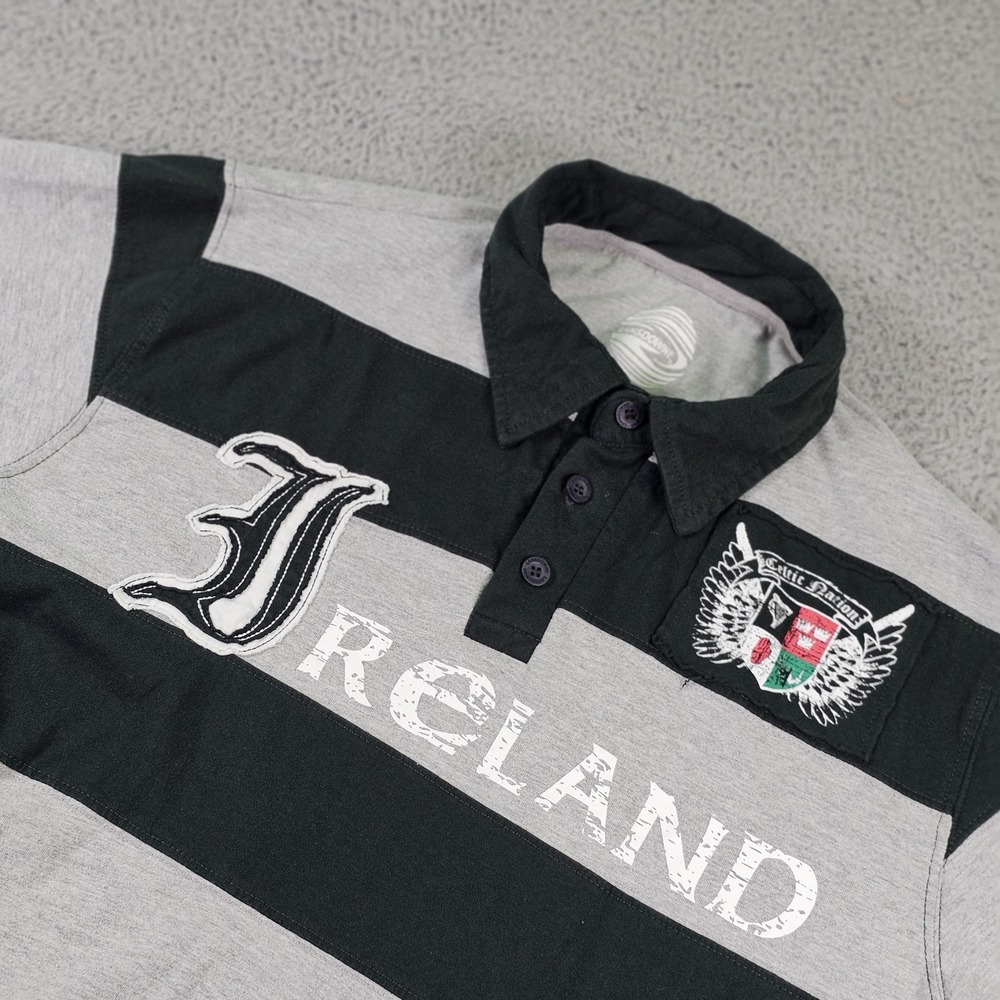 Lansdowne Ireland Shirt Mens XL Gray Black Striped Rugby Celtic Nation Polo Tee